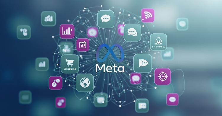 Il simbolo di Meta in mezzo a numerose icone