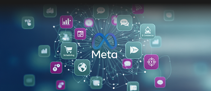 Il simbolo di Meta in mezzo a numerose icone