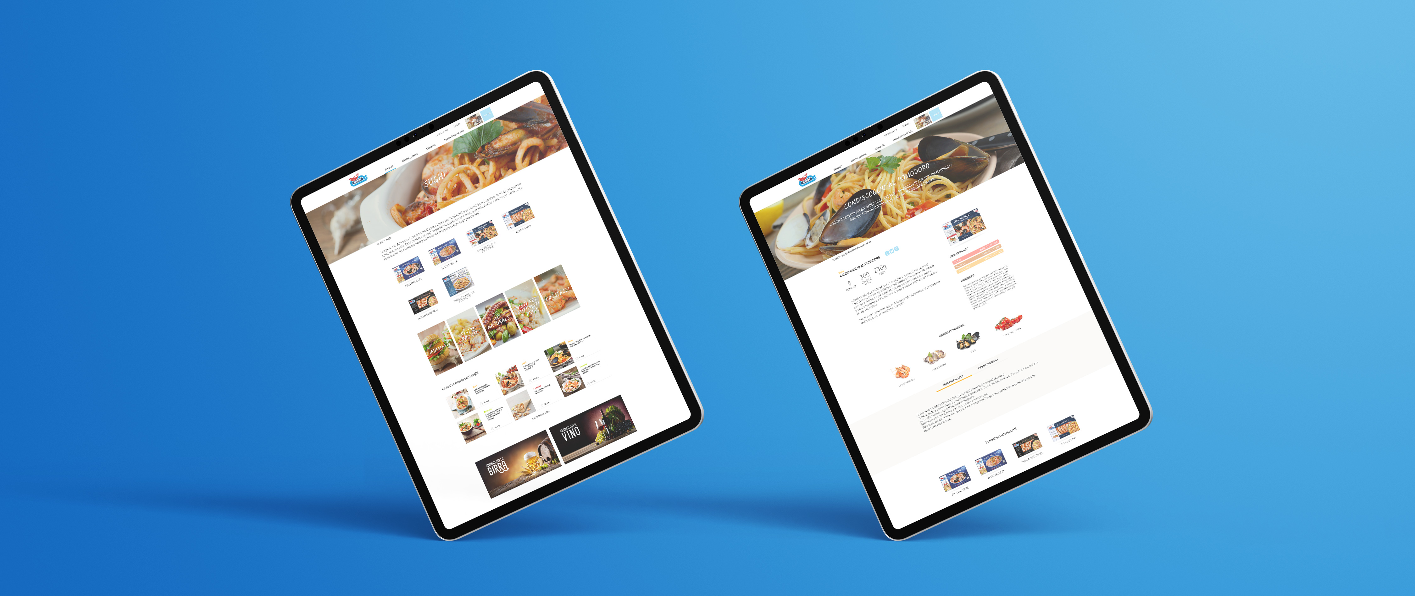 Due tablet raffiguranti due diverse sezioni del sito web di Arbi.