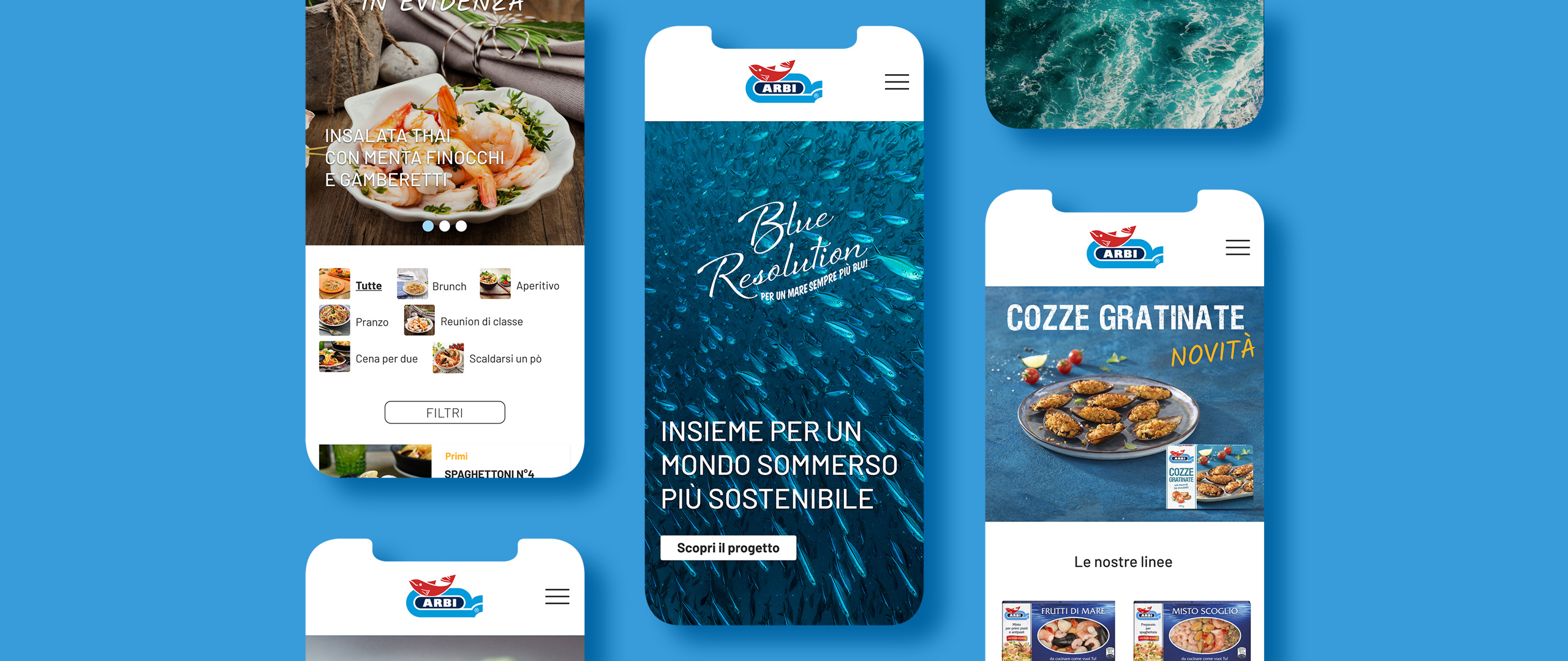 Esempi di schermate mobile con immagini del sito di Arbi.