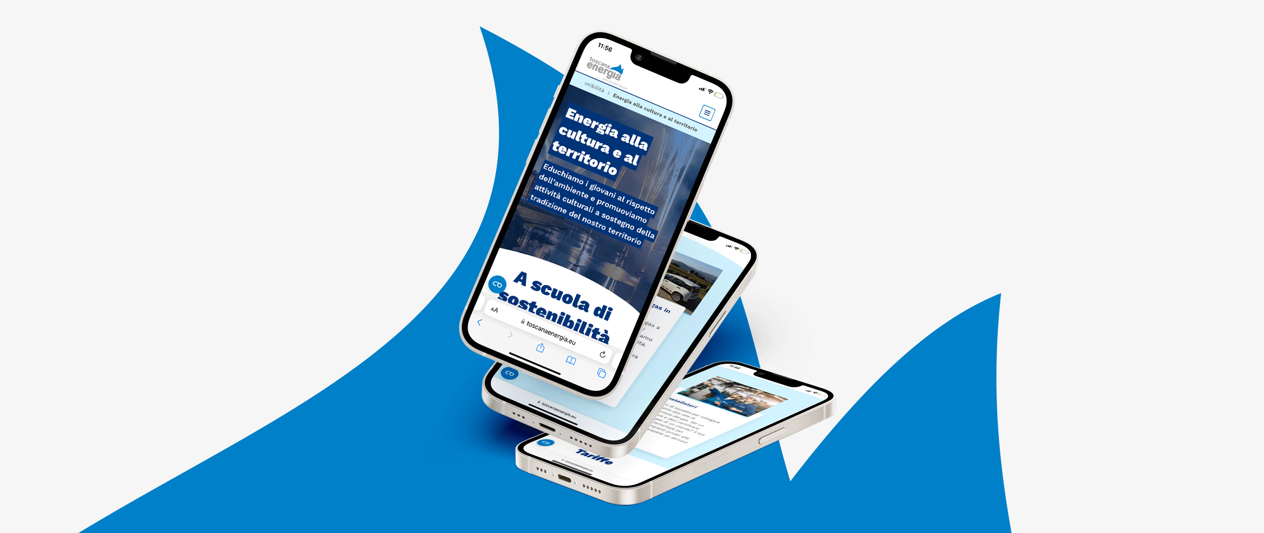 Esempi delle nuove schermate del sito di Toscana Energia versione mobile.